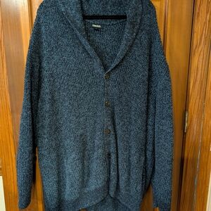 Men's Blue Shawl Collar Cardigan Sweater